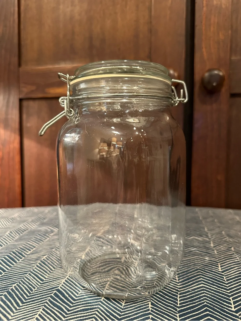 Large, Vintage glass jar • metal clasp with rubber, air tight seal